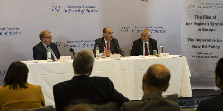 20240924 - BRUSSELS, BELGIUM: At a conference in Brussels on September 24, 2024, entitled, “Iran Regime’s Terrorism on the Rise in Europe, the Imperative of a New EU Policy, the Brussels-based NGO, International Committee in Search of Justice (ISJ), rolls out whitepaper on the failed EU Iran policy. ISJ President and former European Parliament Vice President Prof. Alejo Vidal-Quadras was the keynote speaker. He was joined by former MEPs Struan Stevenson (Scotland), and Paulo Casaca (Portugal). In criticizing EU policy of engagement with Iran, Prof. Vidal-Quadras said, “The idea that for Iran it is either a brutal dictatorship or a mess of war lords in a failed state is pure nonsense. The Iranian people are ready for true democracy, but they are deprived of it because a bunch of butchers impose their power by terror or bribery.”
Picture by Siavosh Hosseini