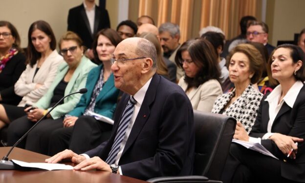 Spanish politician Alejo Vidal-Quadras testifying at the Iran Human Rights and Democracy Caucus hearing on 26 February 2025